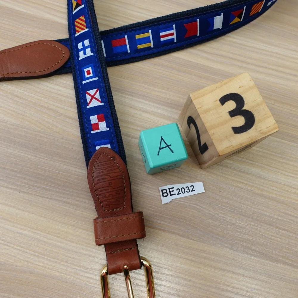ZEP PRO Canvas Belt Mens 40 L Navy Nautical Flag Leather Solid‎ Brass Buckle USA
